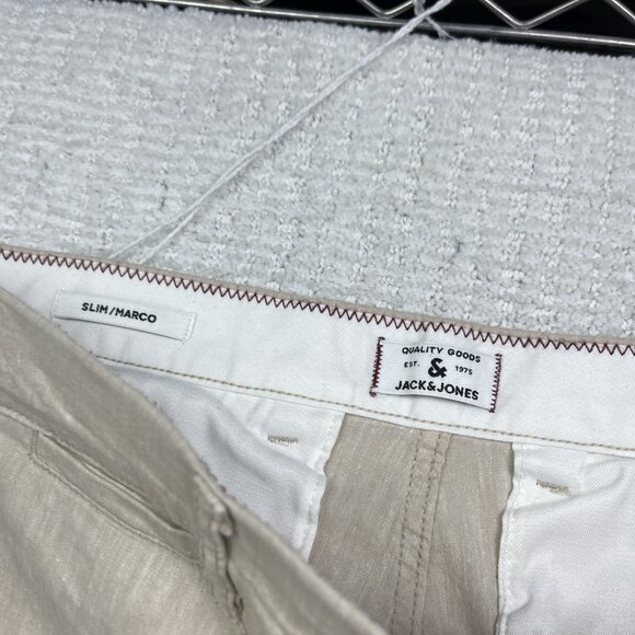 Jack & Jones Pants Mens 34 / 32 Sand Beige Linen Blend Slim Fit Marco Straight - Picture 4 of 13